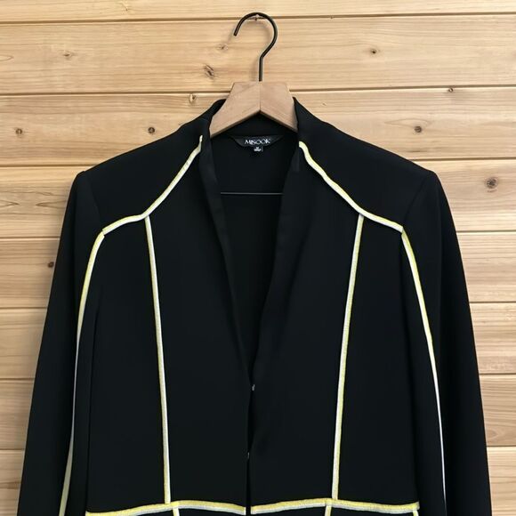 Misook Size Medium Yellow & White Piping Front Closure Blazer - Picture 2 of 10